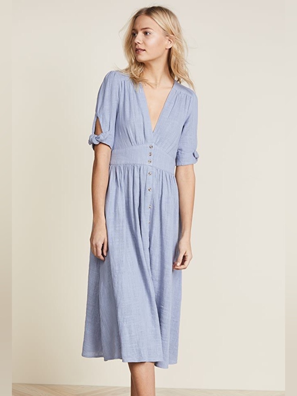 Free People Love of My Life Dusty Blue Button-Front Midi Dress